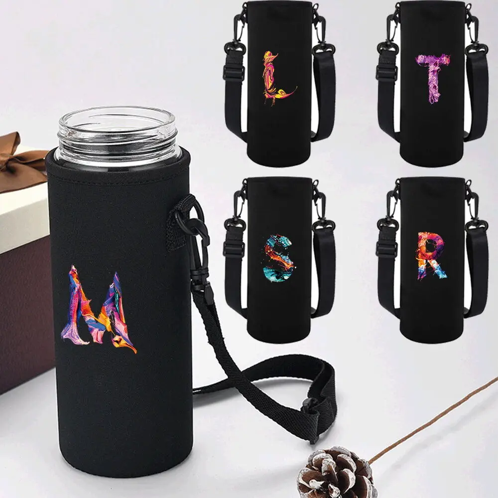 

Insulated Water Bottle Sleeve for With Adjustable Strap Paint Letter Series Portable Outdoor Water Bottle Carrier for Hiking