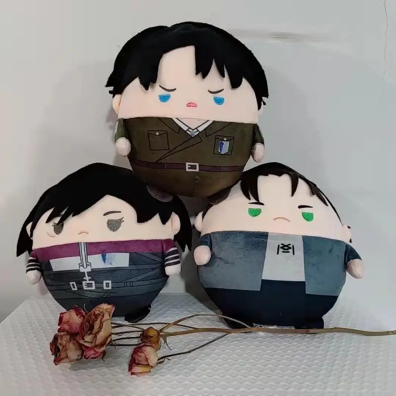 In Stock 25Cm Attack On Titan Levi Ackerman Eren Yeager Egg Shaped Pp Cotton Filling Plush Ornament Toy Friend's Birthday Gift