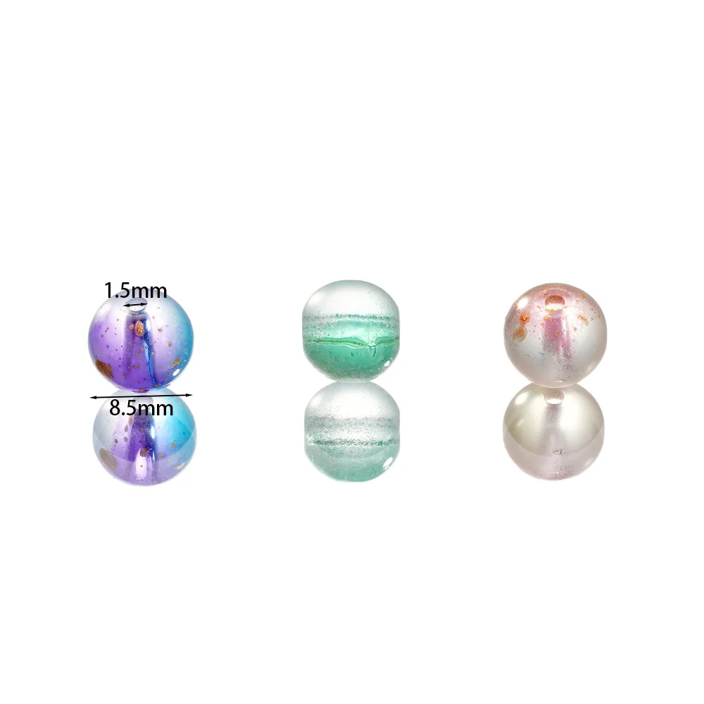 60pcs 8mm Dual Color Opal Glass Round Beads Crystal Gold Fleck Spacer for DIY Bracelet Necklace Jewelry Making Accessories