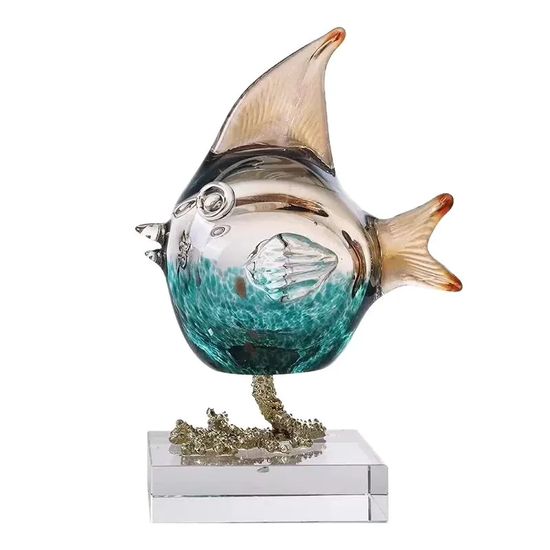 

Light luxury simple crystal glazed fish ornament, living room TV cabinet bedroom, entrance model room glass decoration