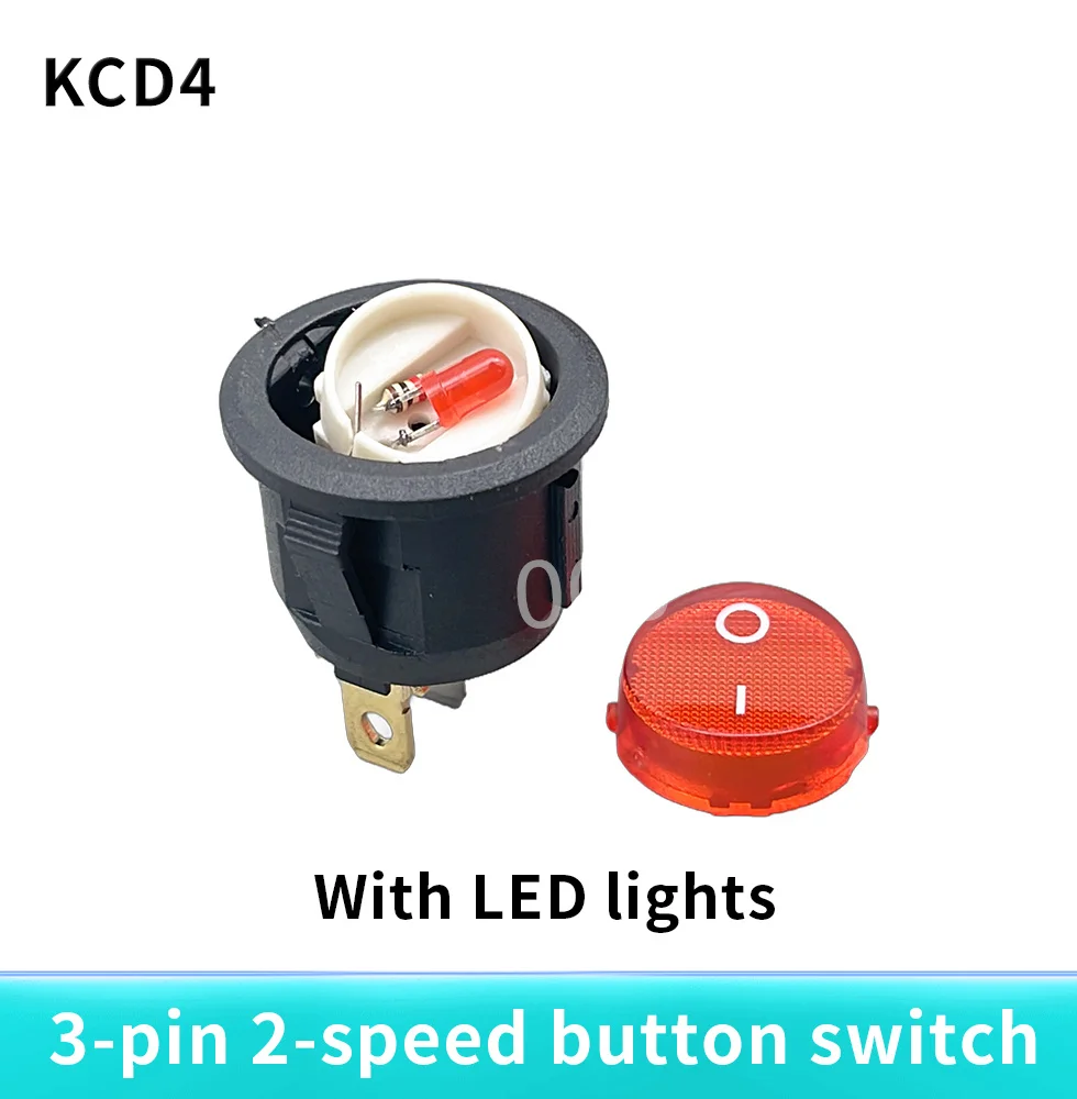 KCD1-105 220V 12V Circular Button with Three Legs and Two Gears Small Power Supply with Light Small Boat Type Switch