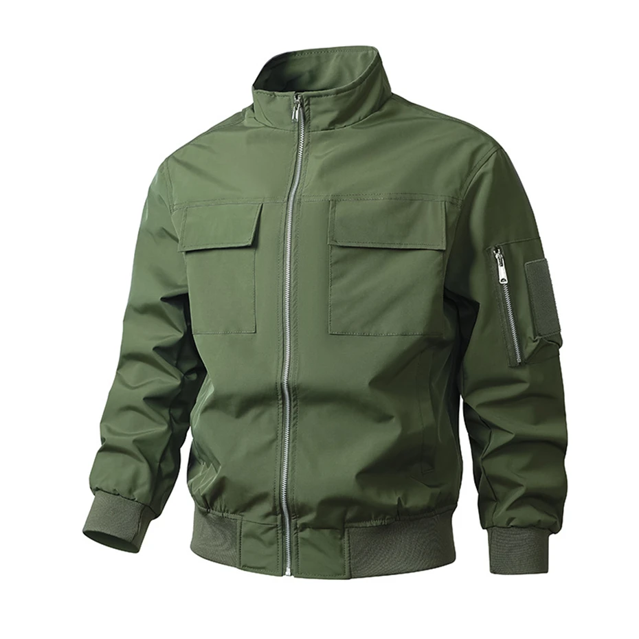 

Casual Jacket Men Windbreaker Camp Jackets Spring Autumn Cargo Jackets Coats Male Fashion Solid Color Coat