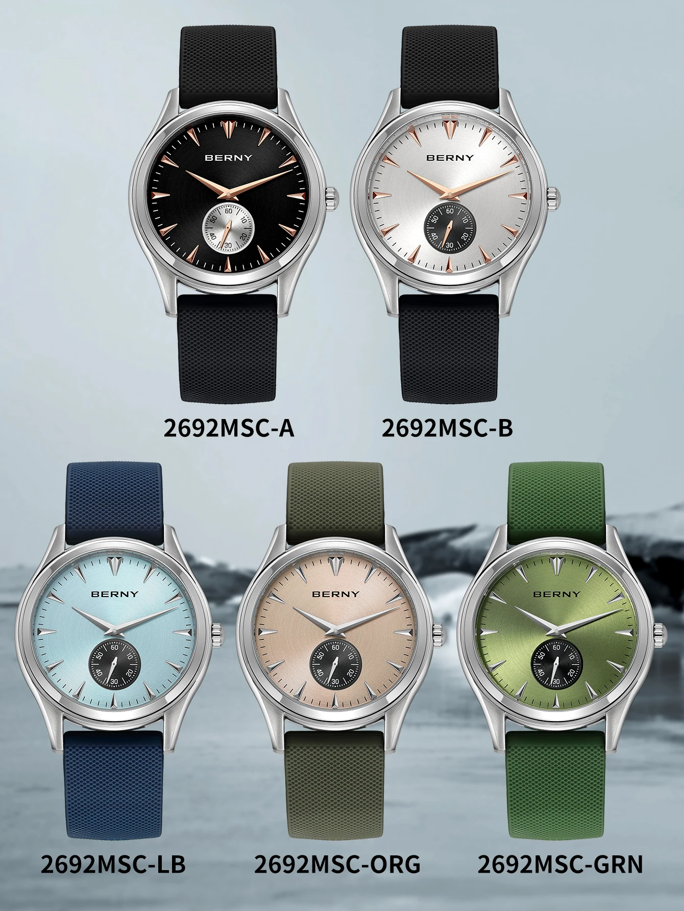 BERNY Quartz Watch for Men Silicone Casual Wristwatch 5ATM Waterproof Men Wristwatches Fashion Versatile Quartz Watches for Men