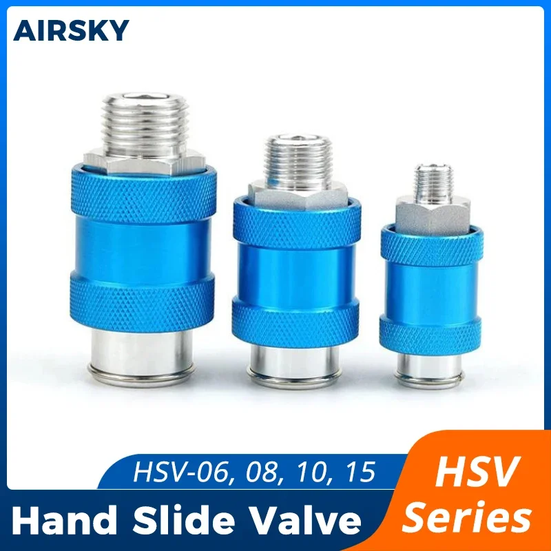 HSV-06 HSV-08 HSV-10 HSV-15 Pneumatic Hand Slide Valve G1/8 1/4 3/8 1/2 BSPT Thread Flow Control Manual Switch Valve