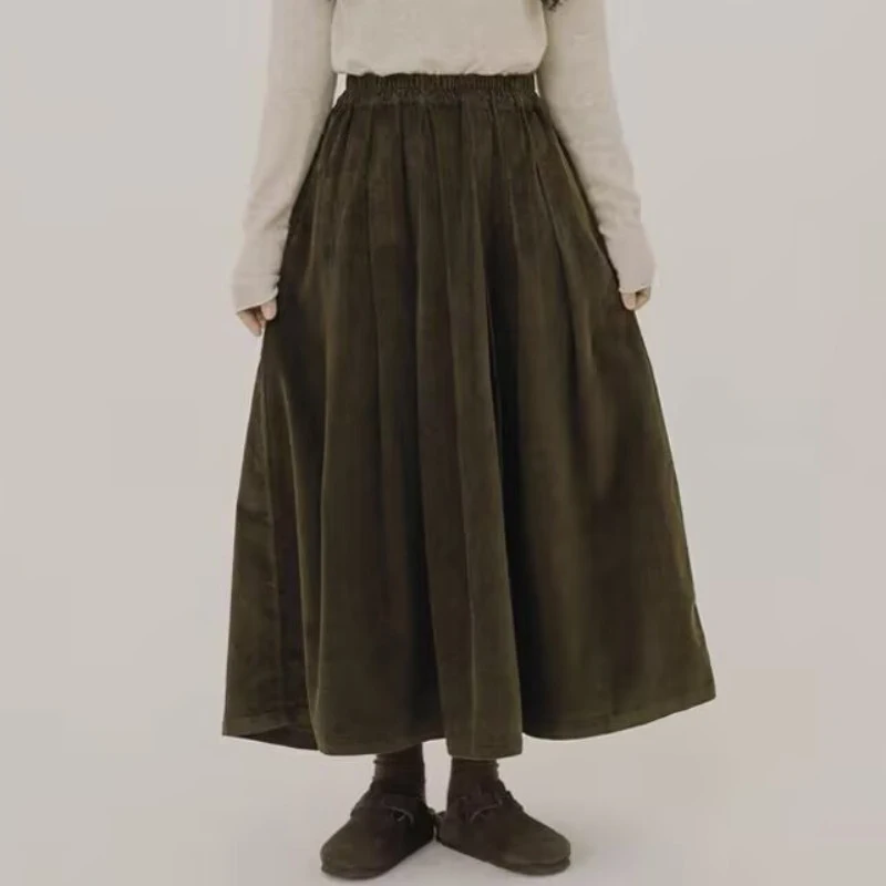 خريف شتاء جديد وصول الرجعية بلون سروال قصير المرأة حجم كبير ارتفاع الخصر طول ألف خط تنورة لملابس يومية مريحة #4