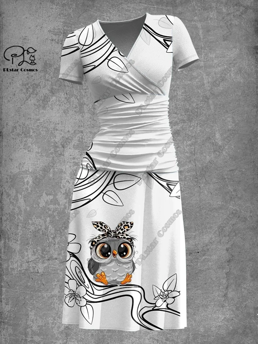 PLstar Cosmos-3D Vestido Floral Gradient Series V-Neck manga curta, Vestido longo de linha A, moda casual, S-4, Novo, Verão