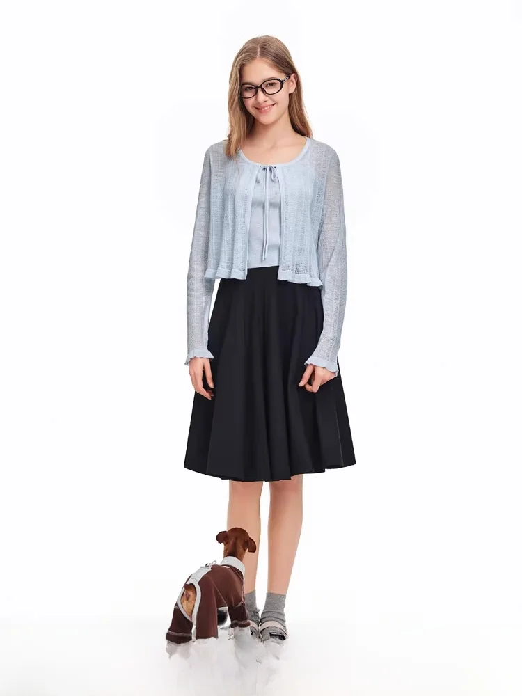 

Комплект из двух предметов: кардиган с драпировкой и топ на бретельках, женский летний легкий вязаный топ, повседневный свободный крой, мягкий полиэстер