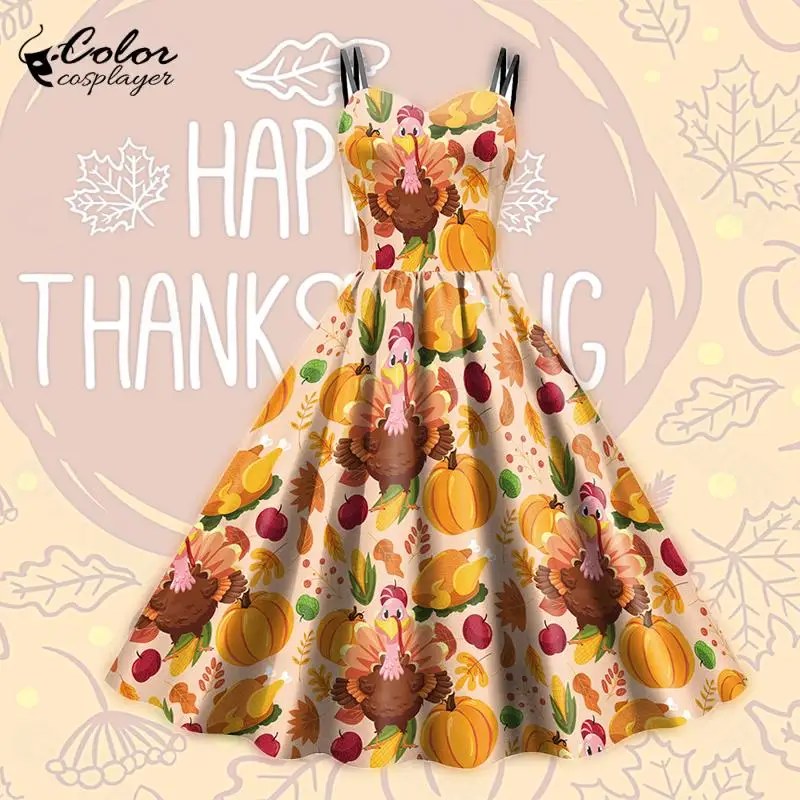 

Color Cosplayer Thanksgiving Dress Fancy Food 3D Printing Outfit Harvest Festival Skirt Women Turkey Pattern Cosplay Costume