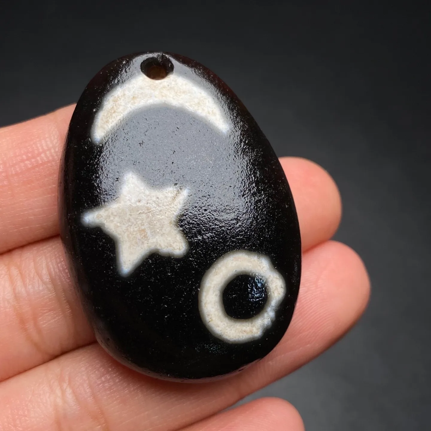 Rare Tibetan Agate Sun Moon Stars Dzi Bead Amulet Necklace Pendant G5118