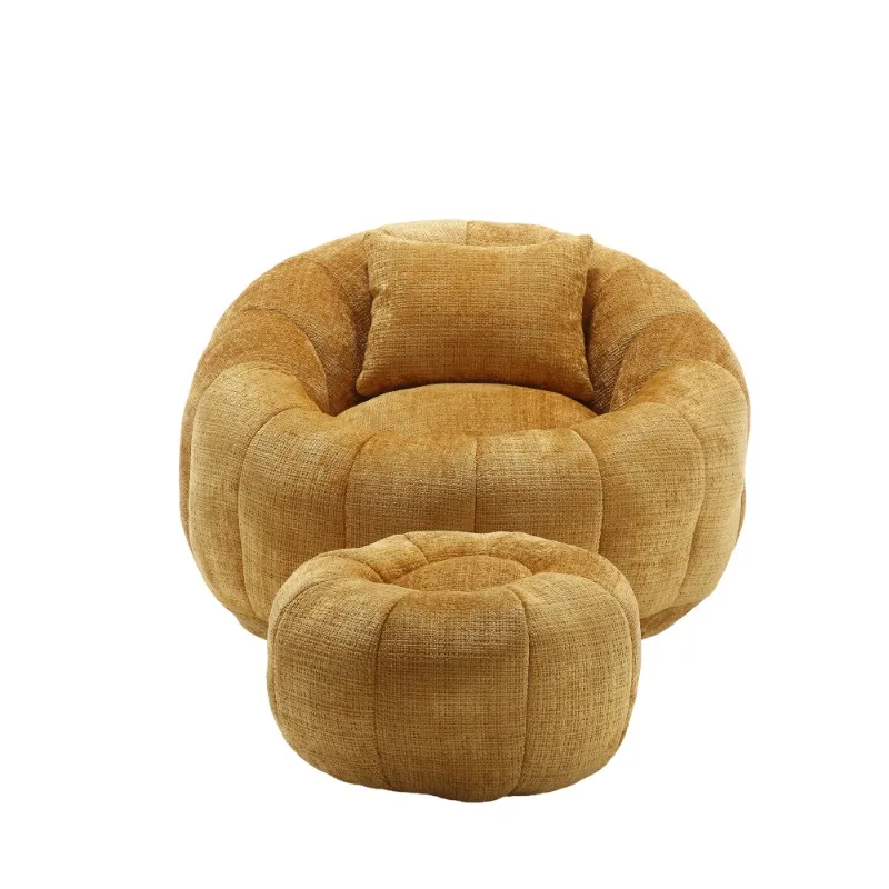 Yellow Corduroy Bean Bag Chair with Ottoman Comfortable Living Room Lounge Chair Soft Single Sofa Home Decor Furniture