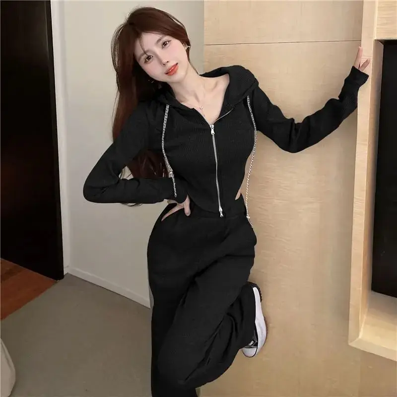 Tops+pants Knit New Spring Women Fashion Tracksuit Pant Sets Sweatshirt Hoodie 2 Piece Suit 2024 Black Gray S-XXL Slim Tops