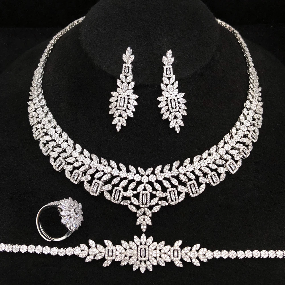 Missvikki New Shiny Bling Bling Hollow Luxury Nigerian Dubai Jewelry Sets For Women Cubic Zircon Wedding Bridal Accessories