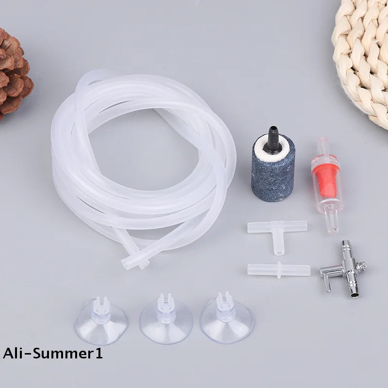 【E】Aquarium Air Pump Accessories Kit With Air Stone Bubble Aerator Check Valves Suction Cups Oxygen Tube For Fish Tank Pump