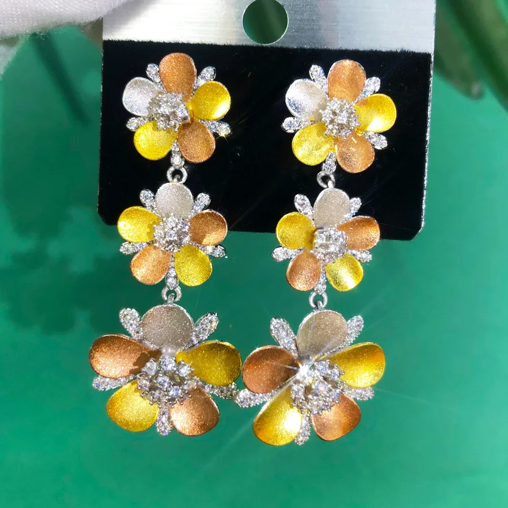 Kellybola Trendy Fashion Flower Earrings For Women Wedding Party Luxury Shiny Earrings Jewelry Gift Fashion High Quality