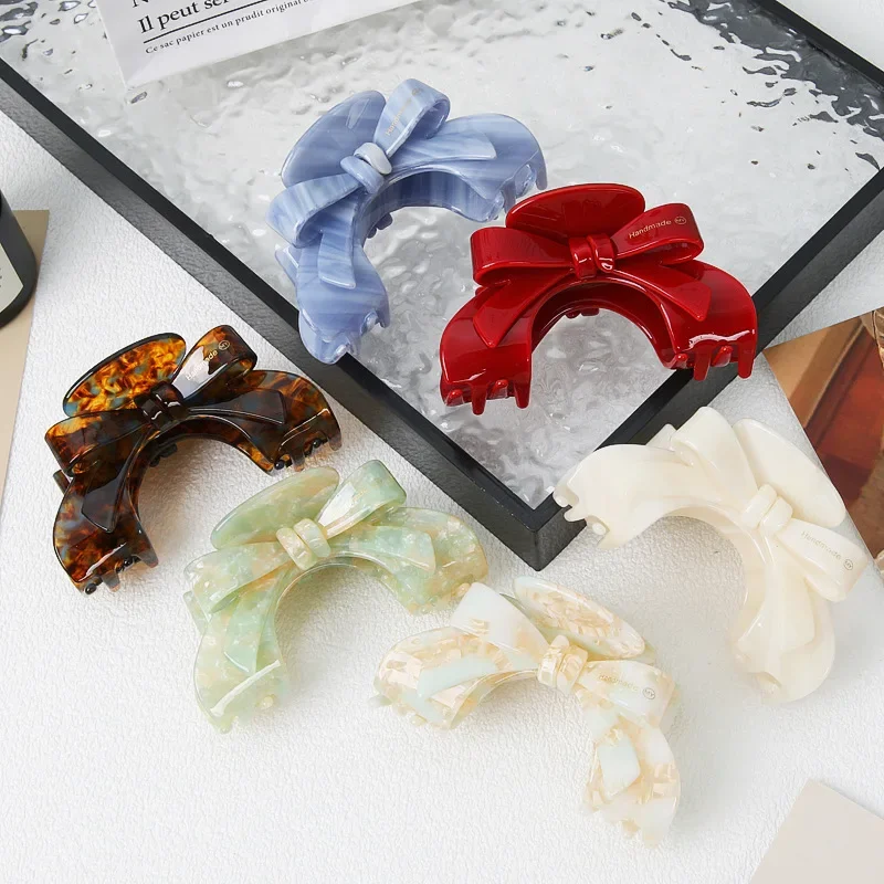 French premium bow acetic acid grab clip elegant temperament hairpin arch disc shark clip women's hair accessories new