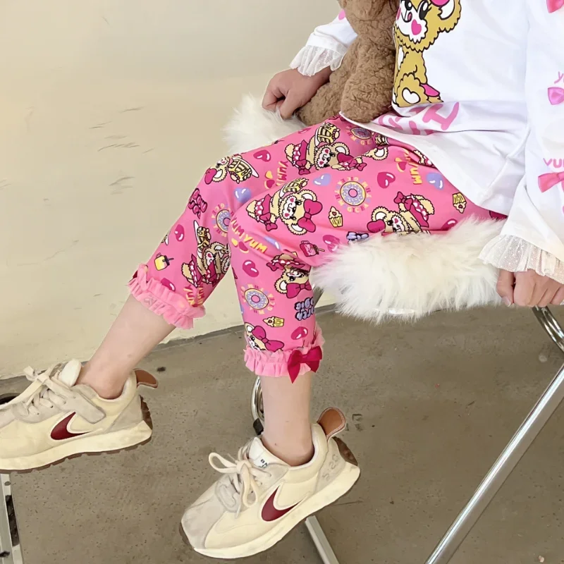 Japanese Summer New Girls' Leggings Cartoon Bear Cute Legging Lace Tights Casual Pants Baby Girl Clothes Vetement Enfant Fille