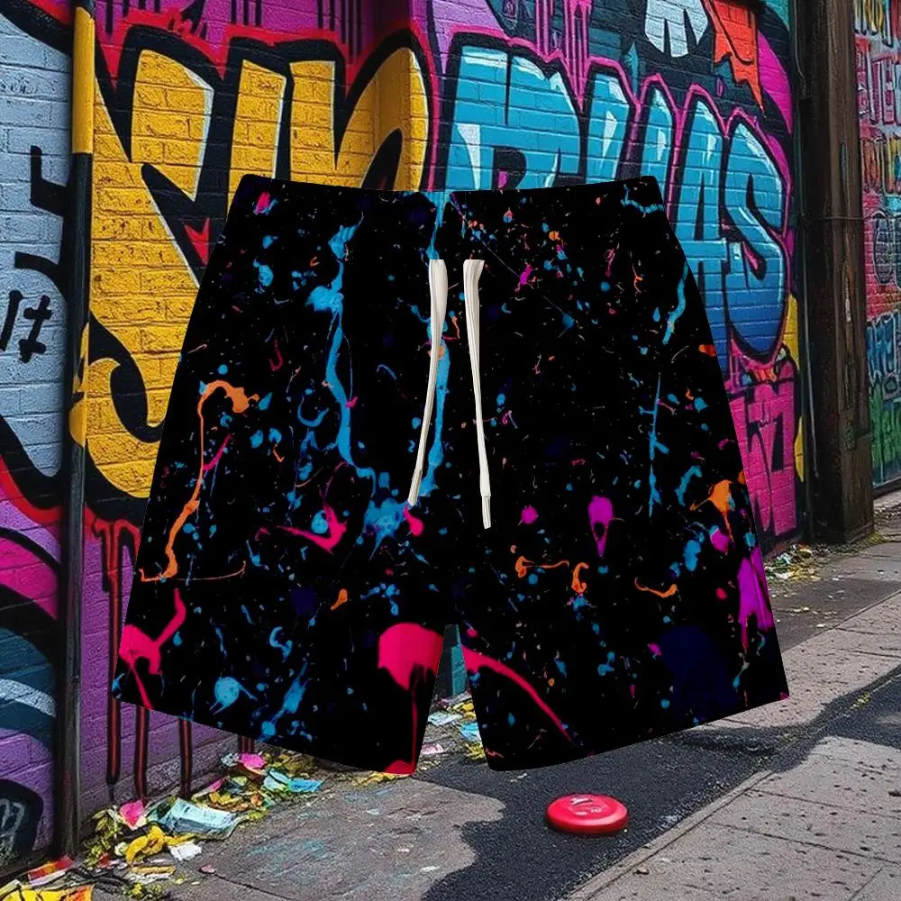 

Men's And Women's Graffiti Color-block Shorts Summer Outdoor Sports Breathable Casual Pants Y2K Street Abstract Art Fashion Item
