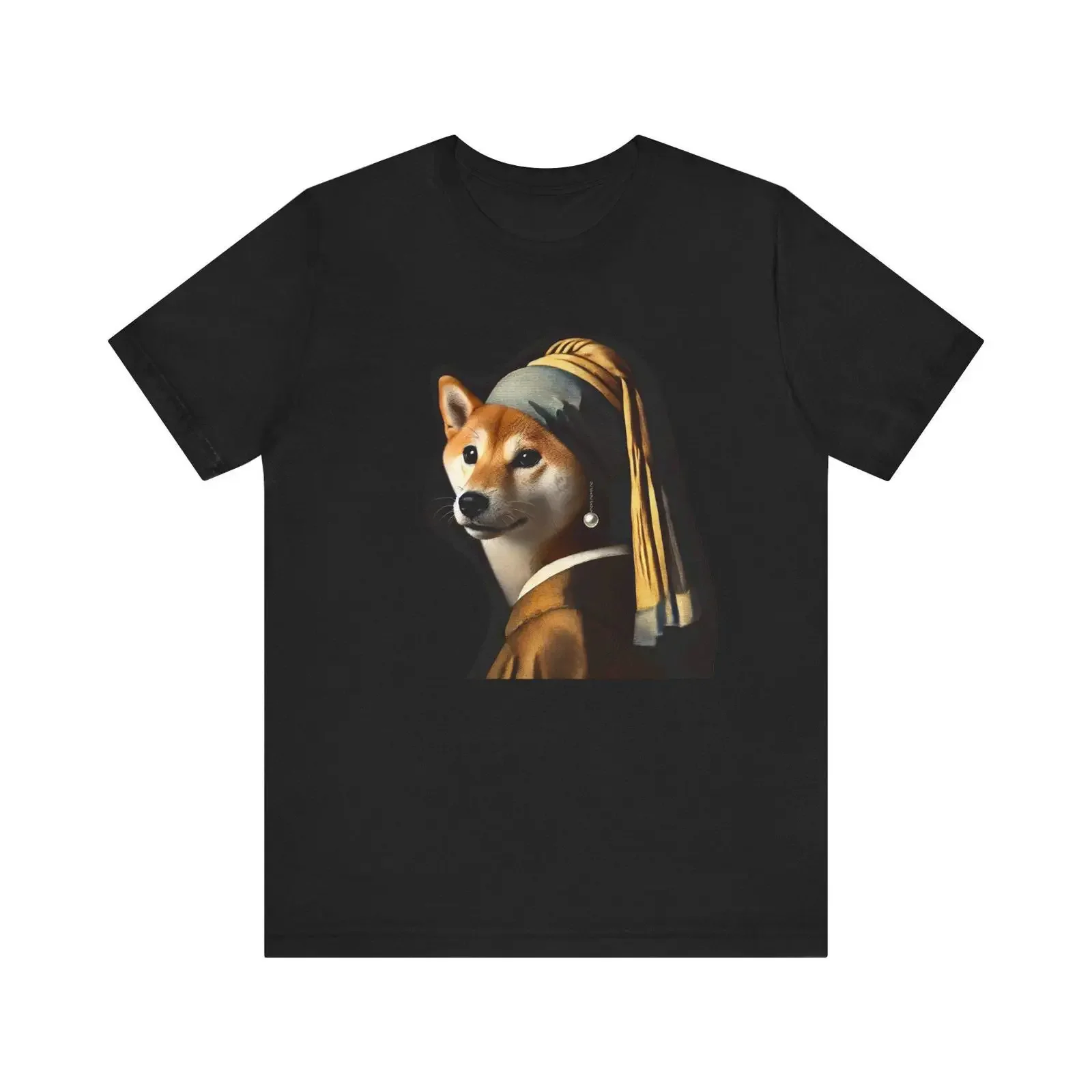 Shiba Mädchen mit Perlenohrring Girl with Pearl Earring Inu T Shirt Kunstmotiv vintage Washed Versatile Stretched Soft