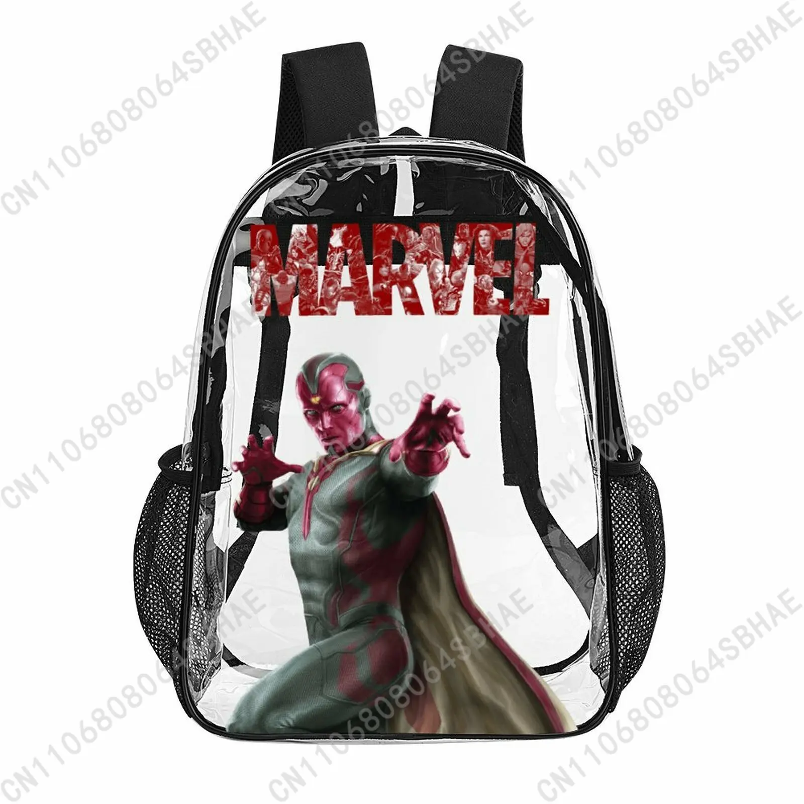 

Прозрачный рюкзак Marvel Vision Trendy 17 дюймов для мужчин, женщин и подростков, персонализированная прозрачная сумка из ПВХ, подарки, косплей