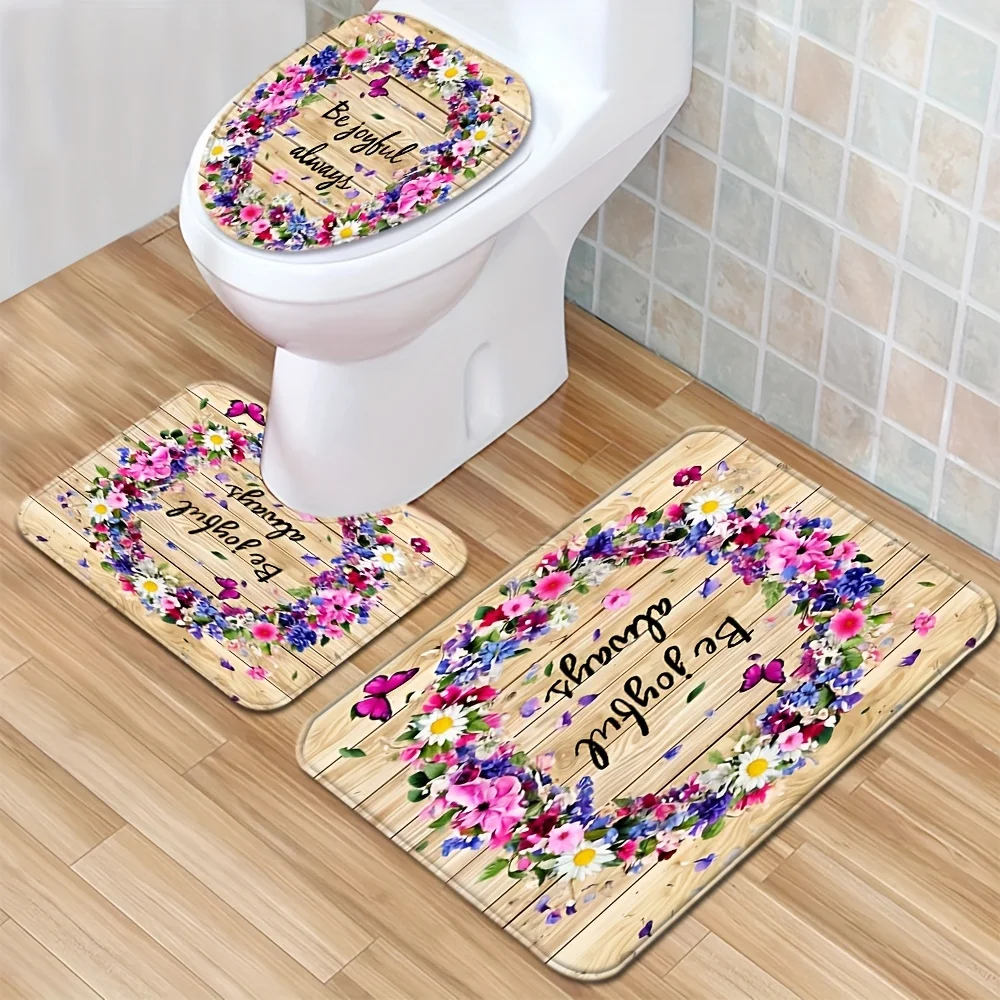 Juego de alfombrillas antideslizantes con corona de letras, cubierta para inodoro, alfombra absorbente para puerta de baño, juego de tres piezas, 3 uds.