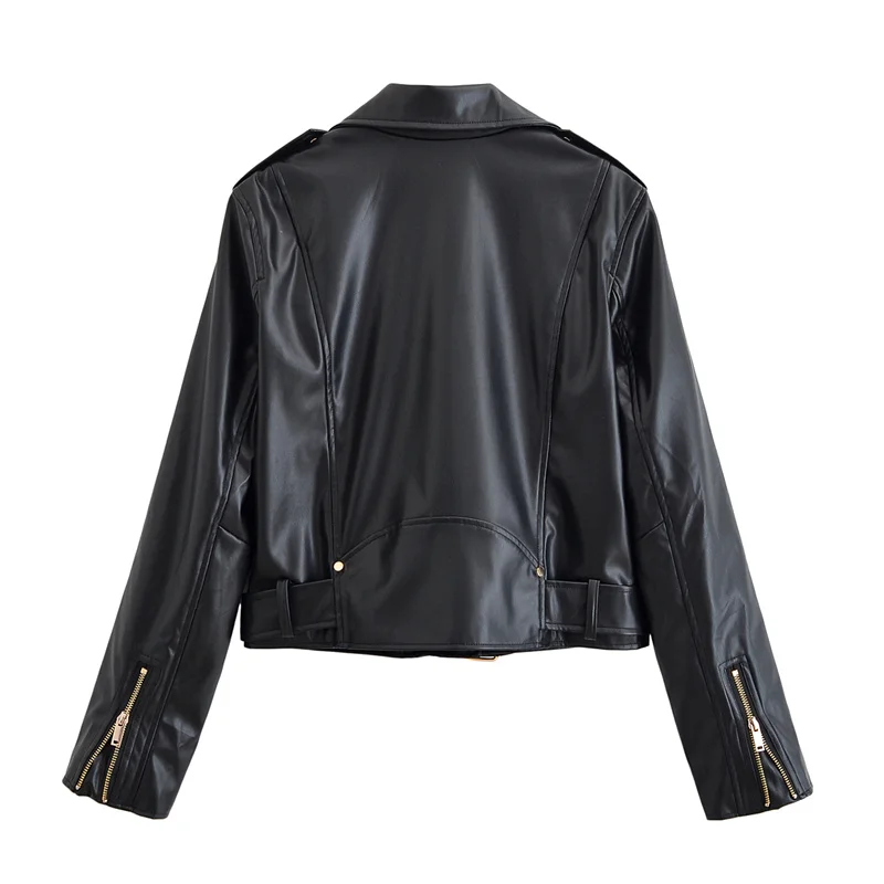 Damenjacke 2025, Herbst, neuer Stil, einfarbig, lange Ärmel, Reißverschluss, dekoratives Leder, Motorrad-Stil, modisch und persönlich