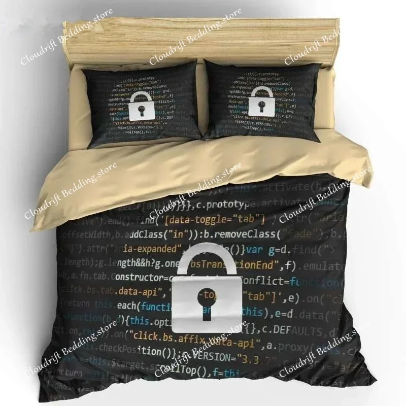 Programmer Duvet Cover King Queen Size Green Binary Print Programming Code Data Bedding Set Computer Program Number Quilt Cover