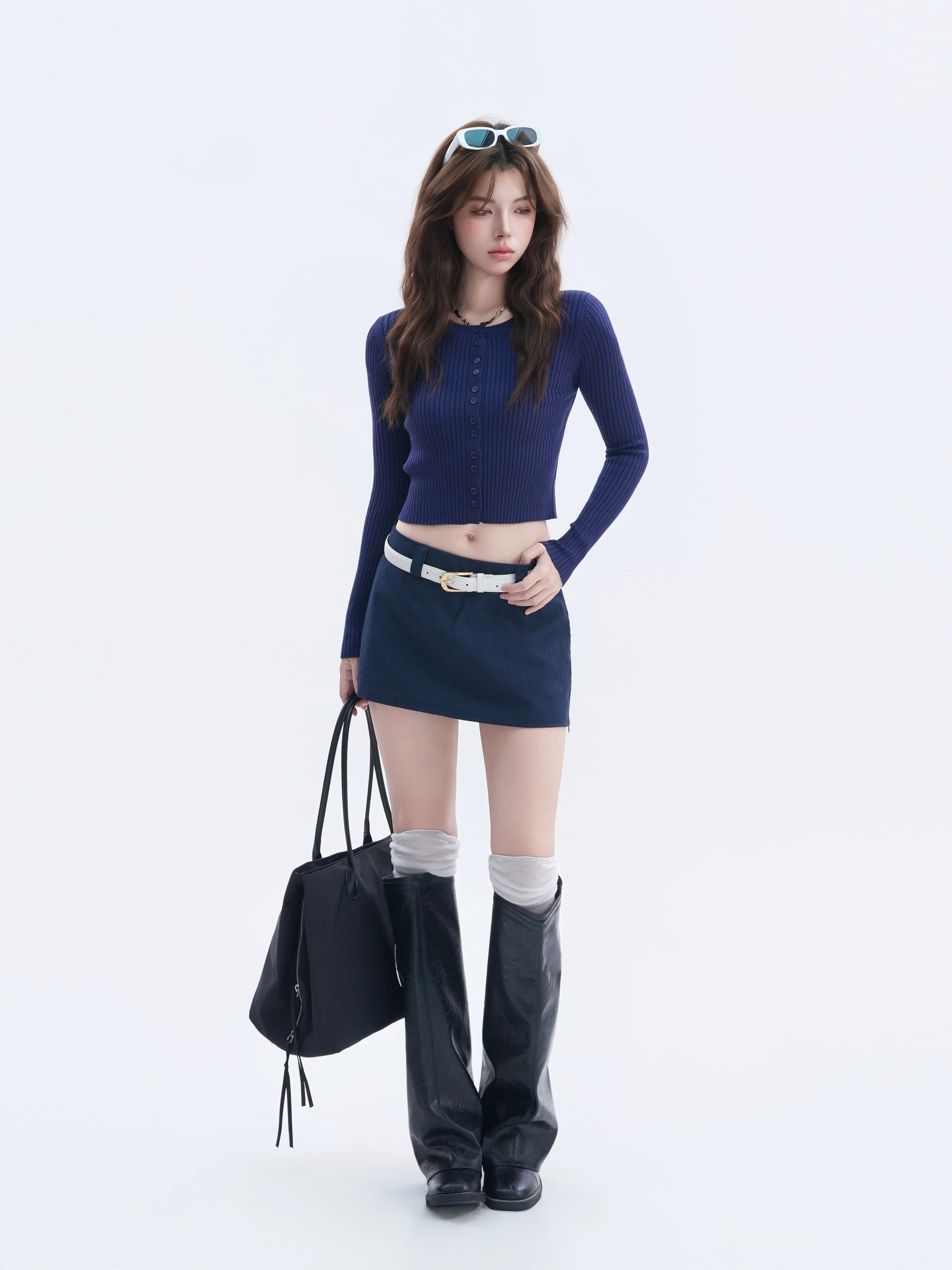 High Intelligence Knitted Sweater Long Sleeve Short Style Women's Korean Style Pure Desire Slim Fit Belly Baring Sweater