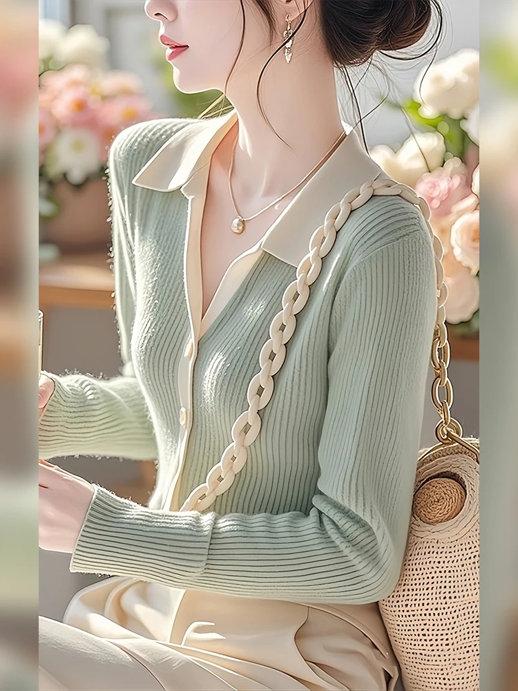 

Soft Cozy een Bean Paste Ne Knitted Sweater Women's Maturi Sle Top Early Autumn New Sle Regular Sve Length