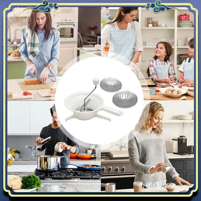 A56P-Food Mill For Vegetable Cutter With 3 Interchangeable Discs Food Mill Hand Cutter Milling For Tomato Sauce Potatoes