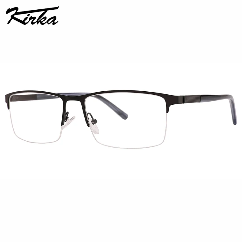 Kirka Male Half-Rim Metal Flat Rectangle Stainless Steel Front Frames Acetate Temple Tips Prescription Lenses Glasses MM2070