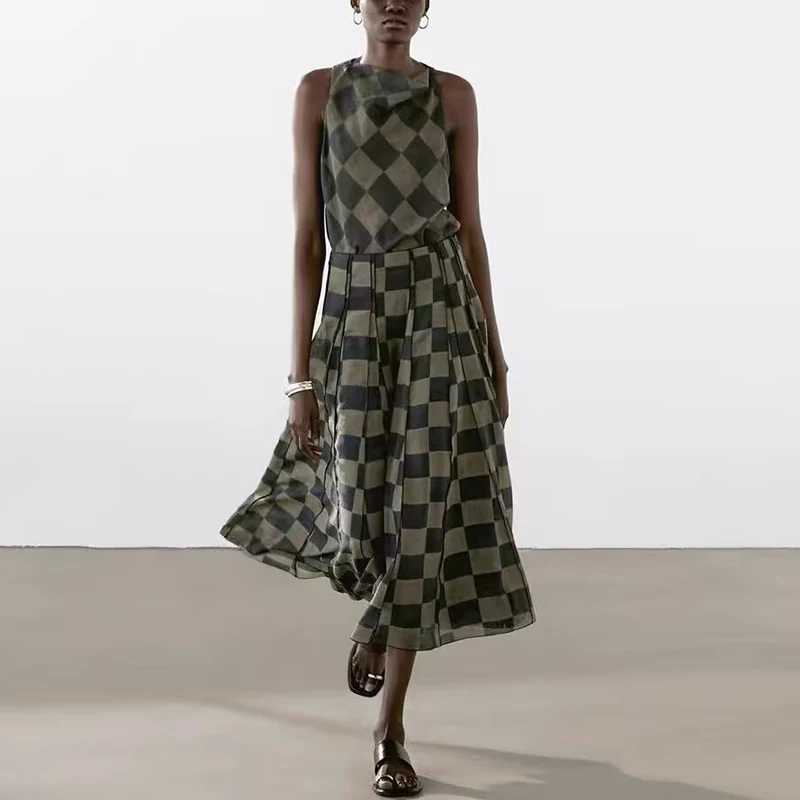 Z 2025 novedad de verano, Top Svel para mujer y falda Midi plisada, conjunto Faion de fibra de poliéster hecho en China