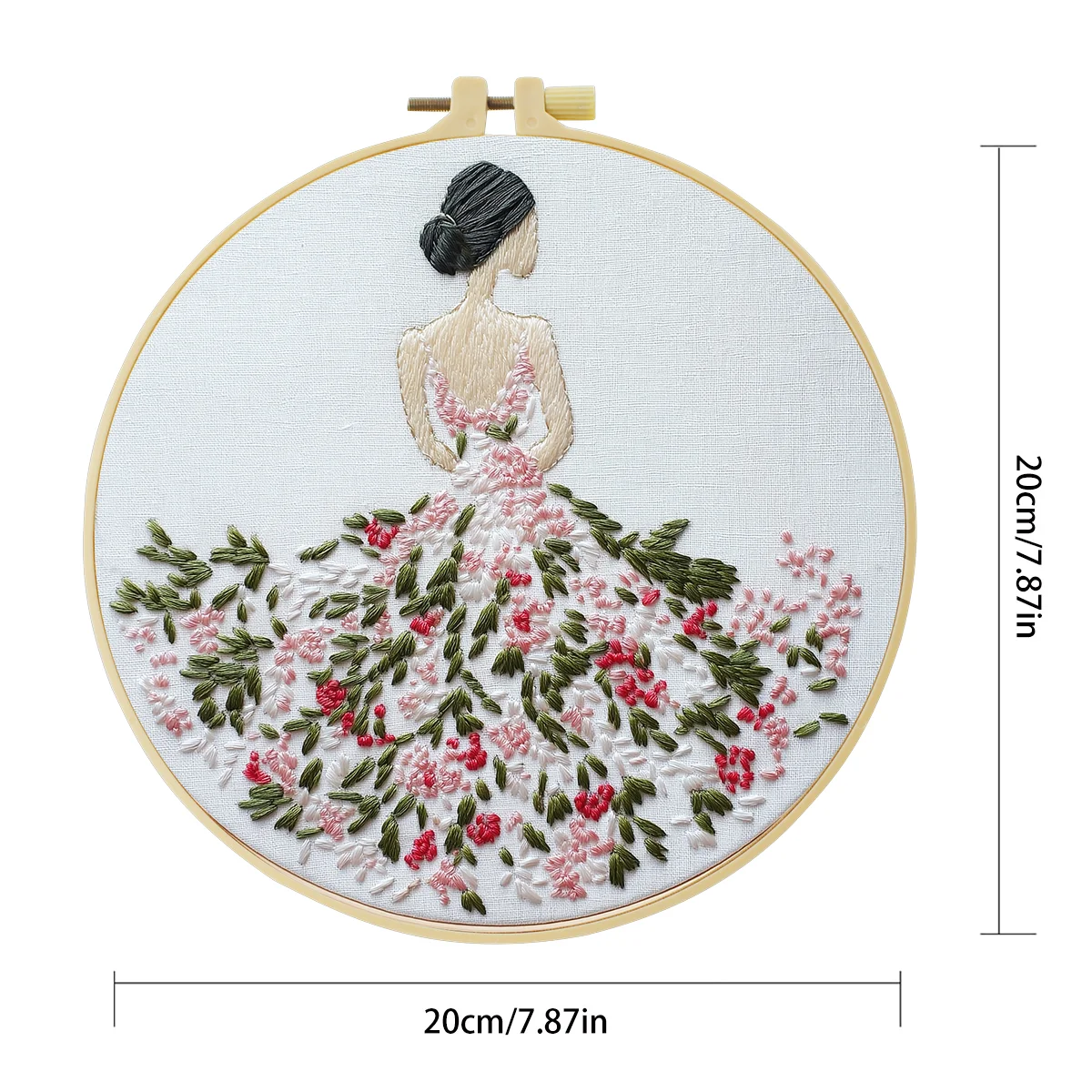 1 Stück 20x20 cm/15x15 cm 7,87/6,3 Zoll Stickerei-Starter-Kit DIY-Set Heimdekoration, Blumenkleid, Stickerei-Set – Detail 6