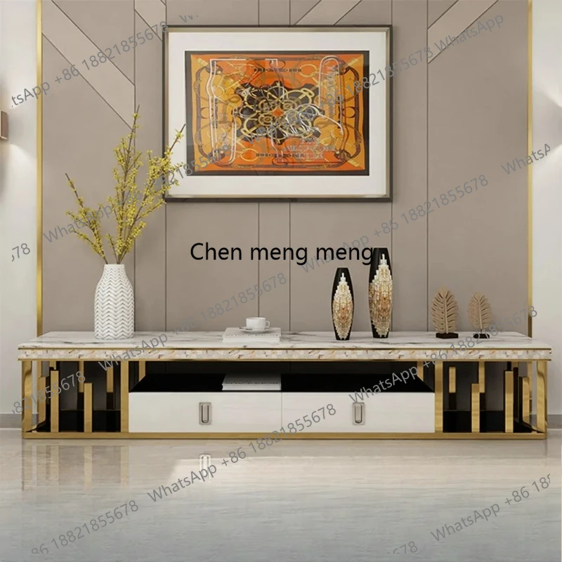 B567 Cabinets Living Room Table TV Stand Drawers Natural Marble Stainless Steel Seashell Modern Sticking Arredamento Furniture S