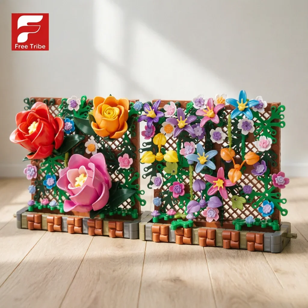 569PCS Rose Bloom Rack Building Blocks Flower Floral Fence Moc Model Bricks Desktop Ornaments Educational DIY Toys Holiday Gifts