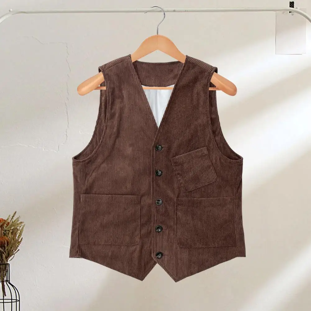 

2026 Men Corduroy Waistcoat Buttoned Back Vest Men Waistcoat Elegant Single-breasted Sleeveless Blazer Coat Suit Waistcoat 85%