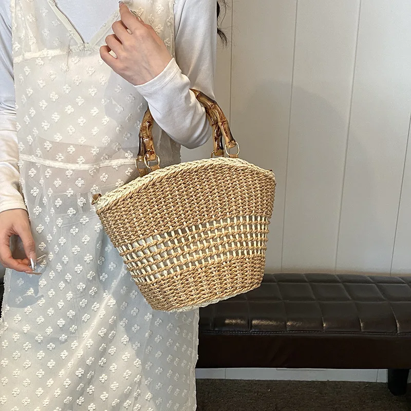 Straw bag female large-capacity vegetable basket 2024 new versatile leisure handheld seaside vacation beach tote bag