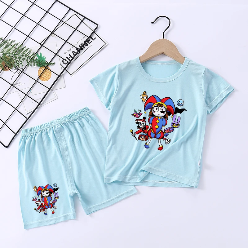 De Geweldige Digitale Circus Pyjama Set Pomn Jax Meisje Modal Nachtkleding 2 Stuks Tops Shorts Pak Pyjama Kawaii Cartoon Kids Nachtkleding