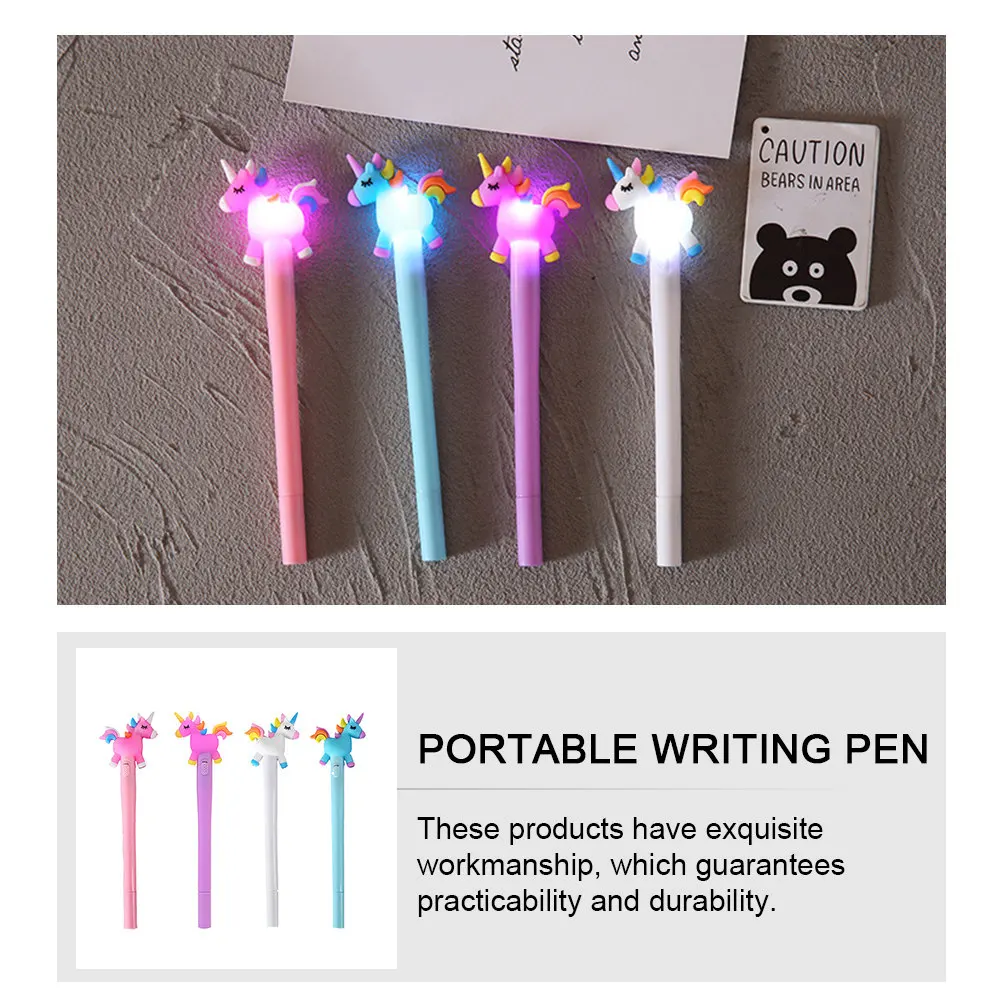 

Набор из 4 портативных светящихся ручек с милым дизайном животных, гладкими гелевыми чернилами и защитой от протекания, для студентов и детей, для ежедневного письма