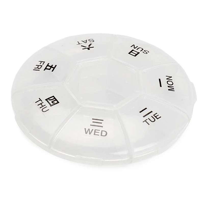 1 PCS Round Portable Pill Box 7-Sided Pill Reminder Round Shaped Weekly Pill Organizer