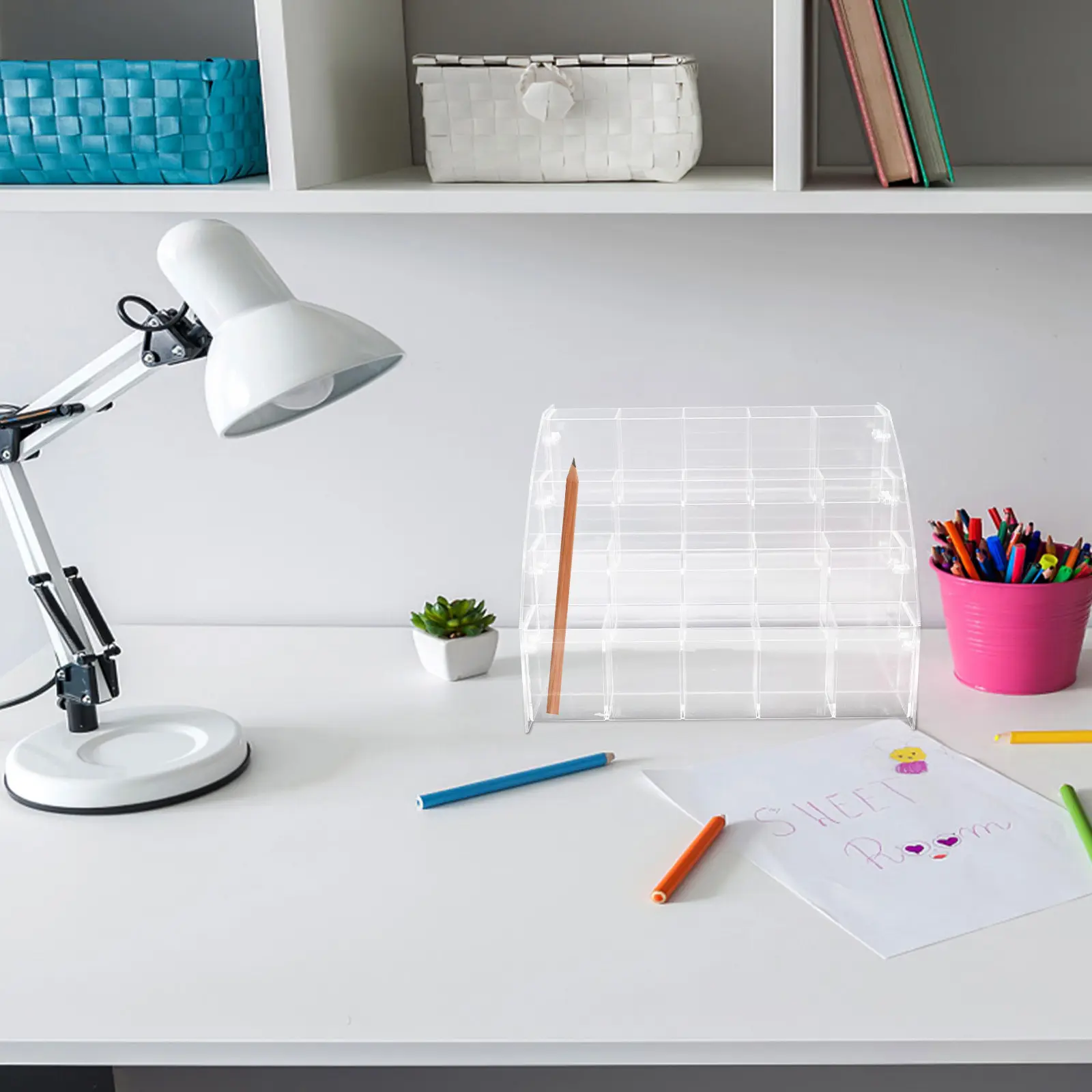 Acrylic Clear Pen Holder Display Stand Tiered Rack for Pencil Makeup Brush Organizer Stationery Storage Acrylic Clear Pen Holder
