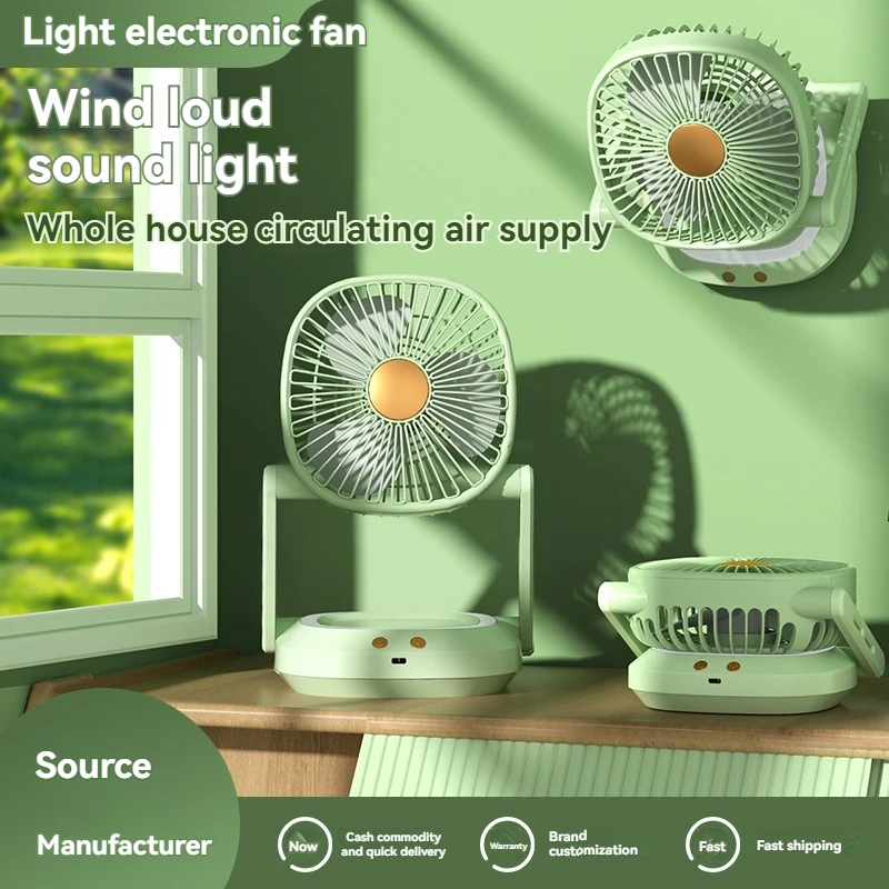 Ventilador de iluminación recargable USb, ventilador pequeño plegable de doble propósito montado en la pared, uso al aire libre, dormitorios de estudiantes, camas, hogar