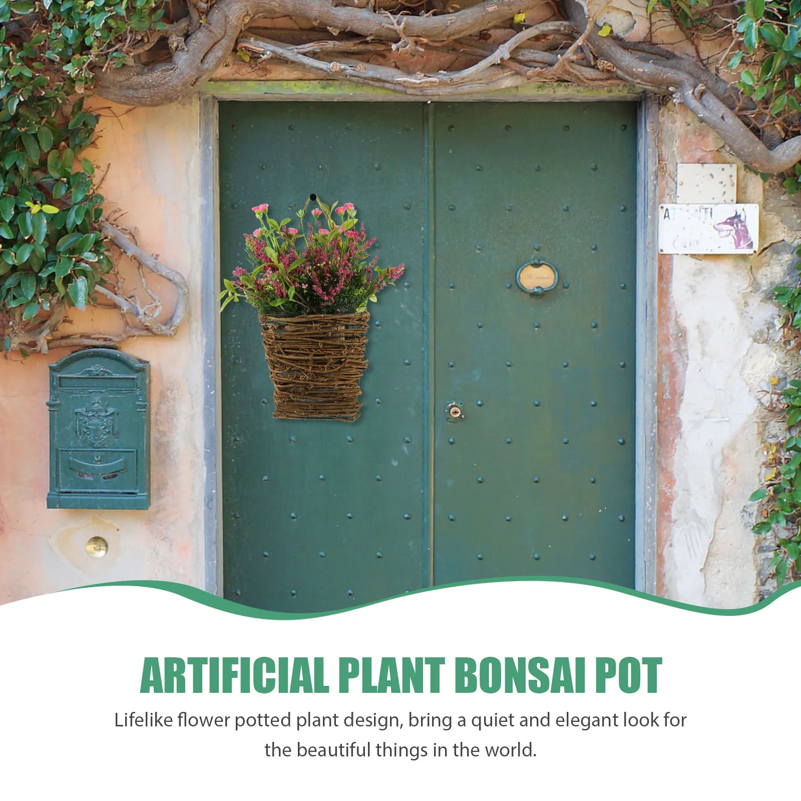 

Artificial Hanging Flowers in Rattan Basket Realistic Home Office School Bookstore Cafe Decoration Home Hanging Decor