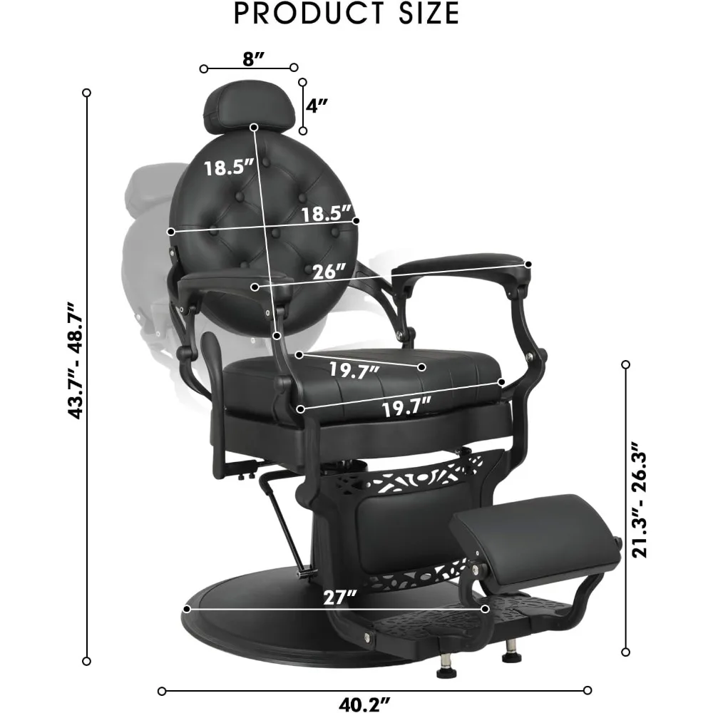 Retro-Style Heavy Duty Barber Chair with Vintage Design for Salons and Spas