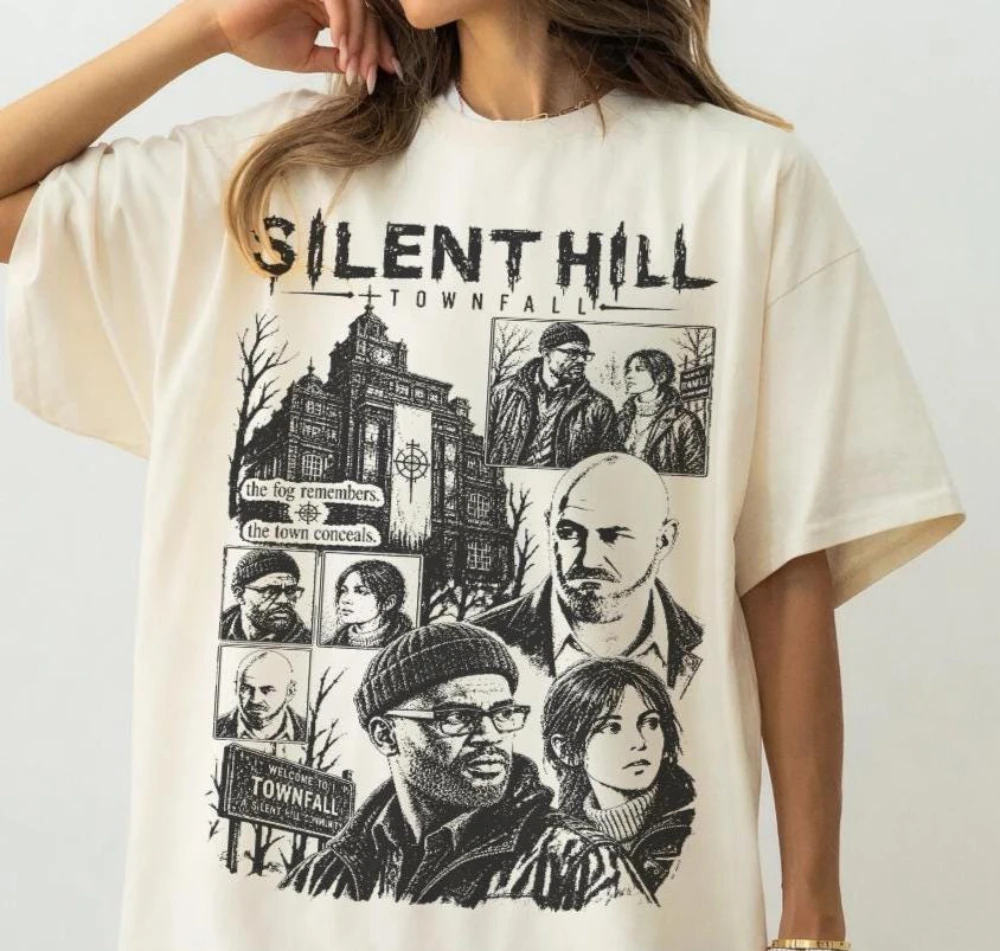 Silent Hill Town Fallen Sketch T-shirt, Simon Odell  Survival Horror T-shirt, Gamer Gift Fun Street Clothing Printed T-shirt