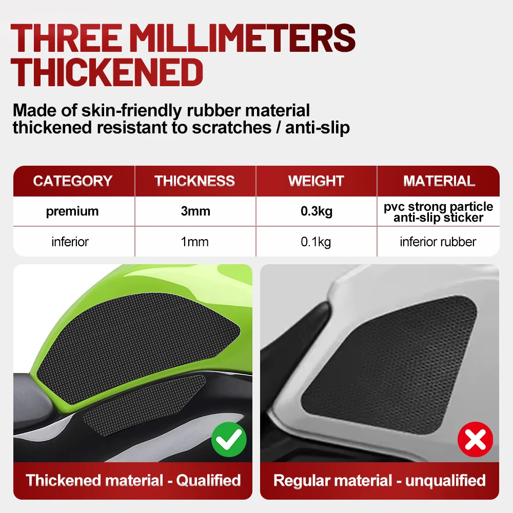 Fit For Kawasaki Ninja ZX-6R 2009-2016 Silicone Anti-Slip Tank Traction Pad Side Grip Sticker Set