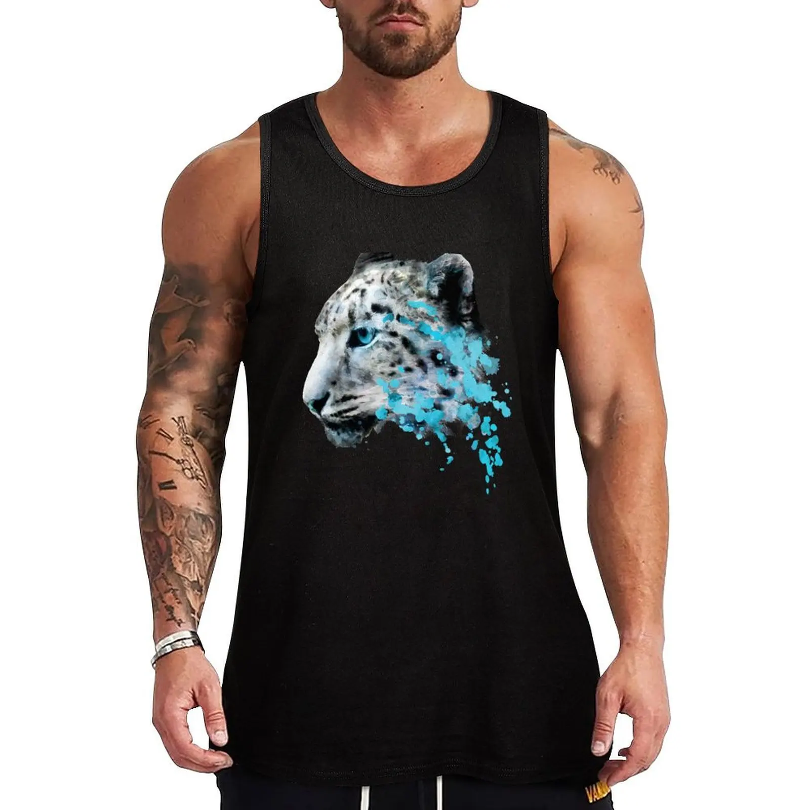 Dramabite Watercolor snow panther leopard artsy watercolour cougar painting Tank Top anime clothes Vest for boy Gym t-shirt man