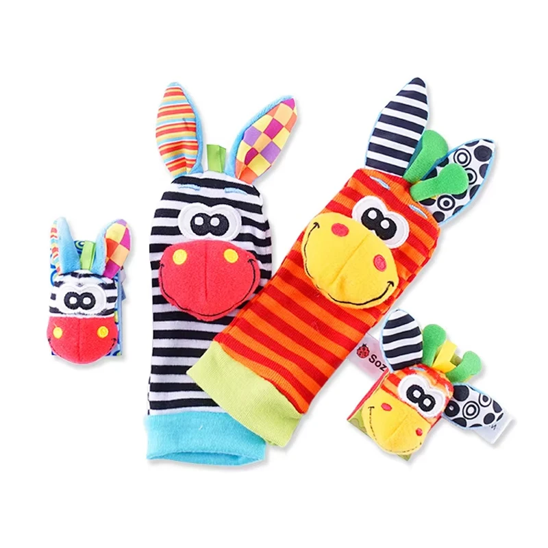 Baby Rattle Socks Toys For Newborn 0 12 Months Play Animal Socks Wrist Strap Rattle Infant Foot Socks Bug Babies Accessory