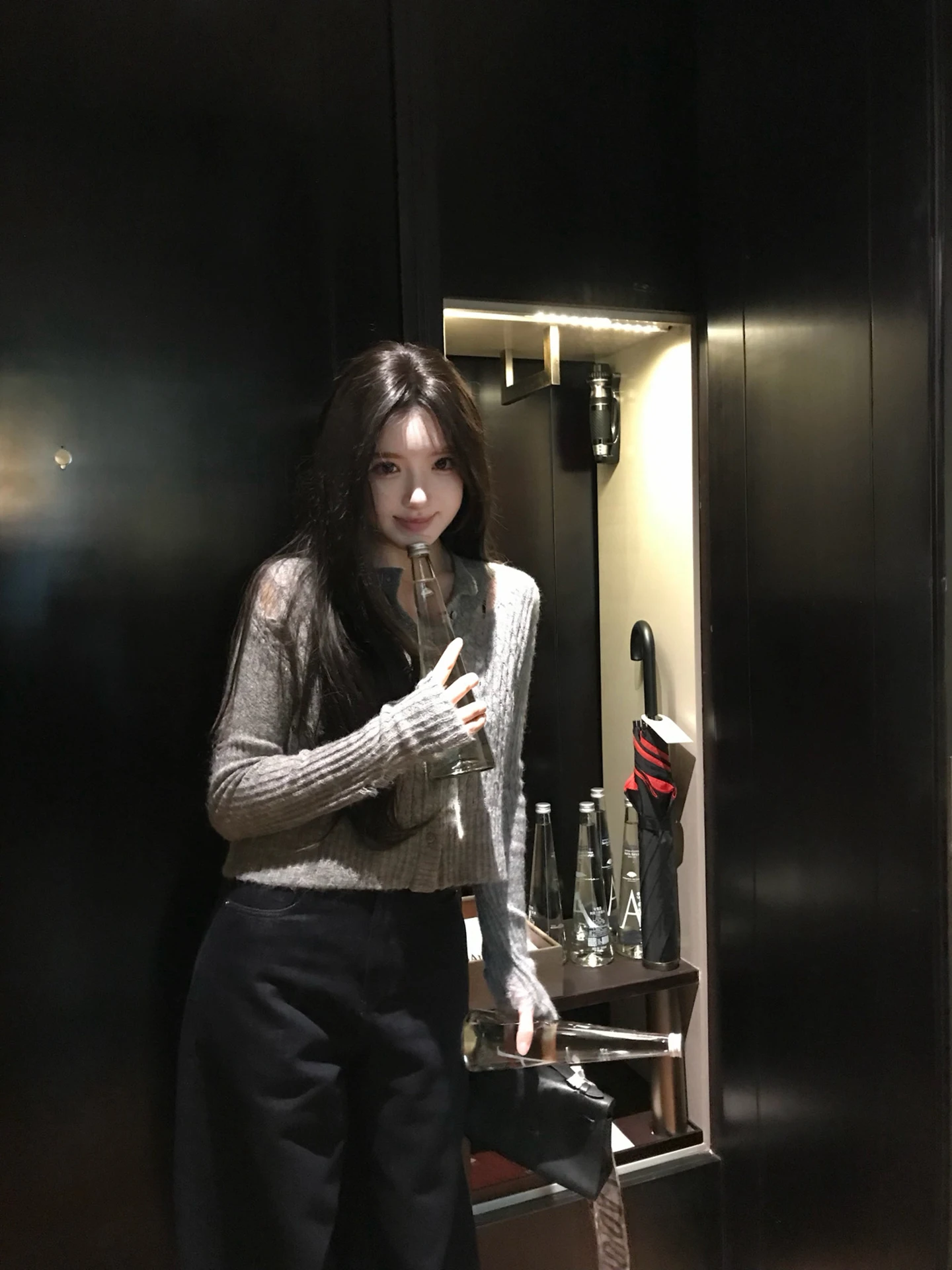 

MISS CHANGE Philippine Girl Soft Woolen Knitted Open Cardigan Hollow Texture Skin-friendly Slimming Long Sve ort Length