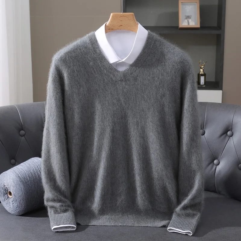 เสื้อสเวตเตอร์ผ้าแคชเมียร์คอวีสำหรับผู้ชาย, เสื้อถักแบบสวมหัวเสื้อตัวในฤดูใบไม้ร่วงและฤดูหนาว