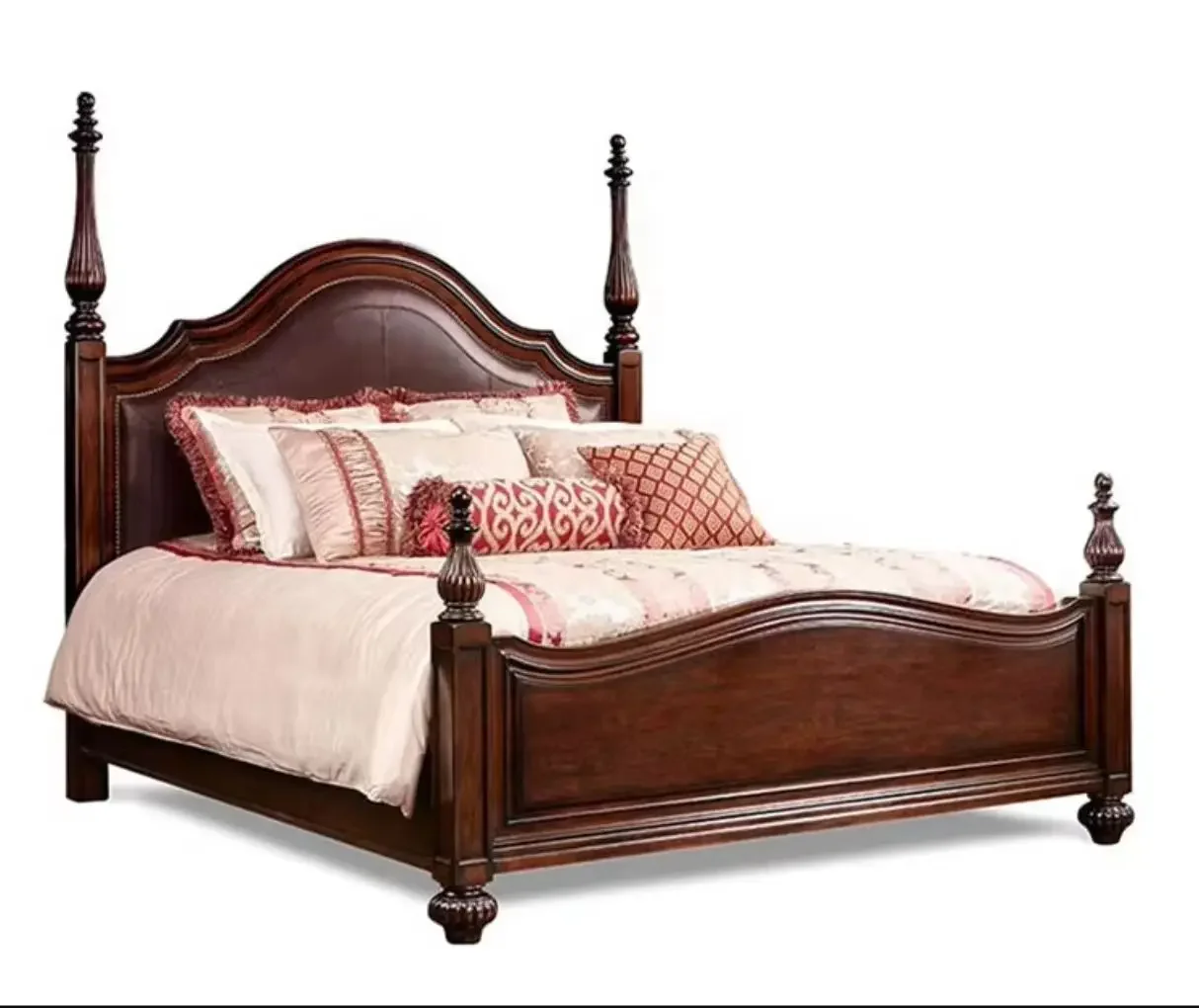 

Современный каркас двуспальной кровати с четырьмя стойками шириной 120 см и кожаным изголовьем, мебель для спальни из цельного дерева для домашнего декора Zapatero Madera